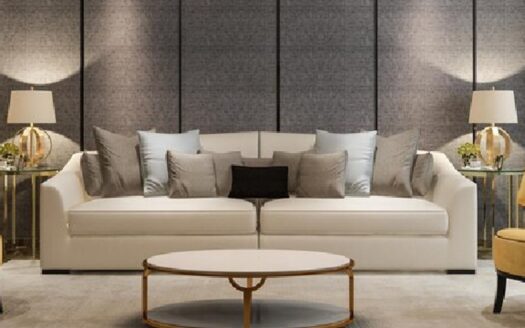 Elegant living room with ambient lighting.